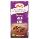 Valor Creamy Milk Chocolate Hazelnut Cream No Sugar Added 100g | Case of 17 Bars | Bulk Candy & Chocolate