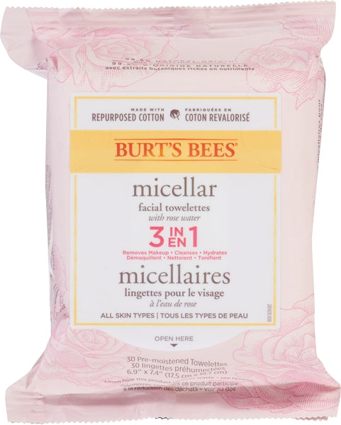 Burts Bees Micellar Makeup Removing Towelette with Rose Water ( 3 X 30's )