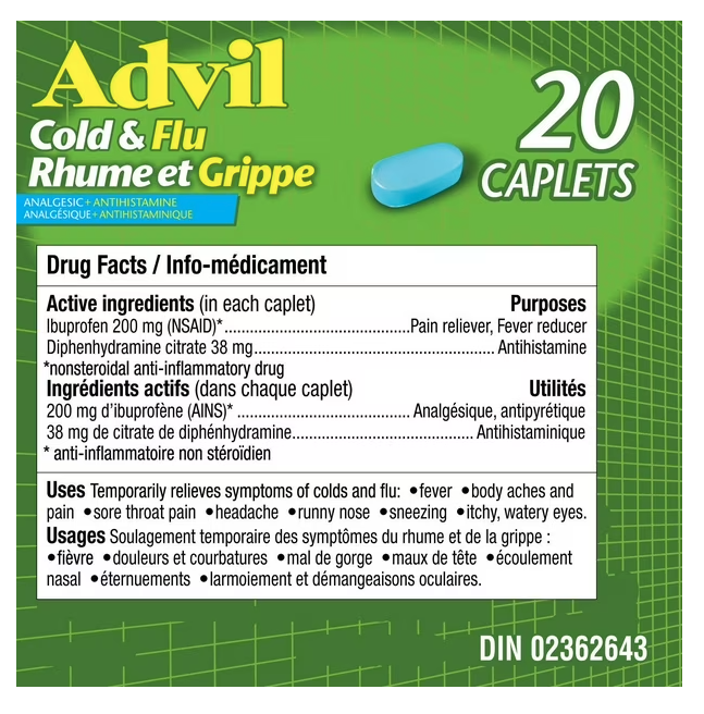 Advil Caplet Pills Cold & Flu Analgesic + Antihistamine (20’s)
