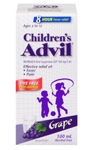 Advil Children's Syrup Dye Free Chills and Sore Throat 100ml Grape Case of 6 Bottles (Ages 2 to 12) | Bulk Health